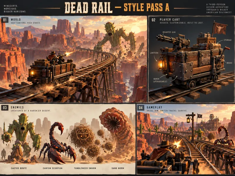 Style pass A: a darker, painterly take on the world, the player cart, the enemies and gameplay